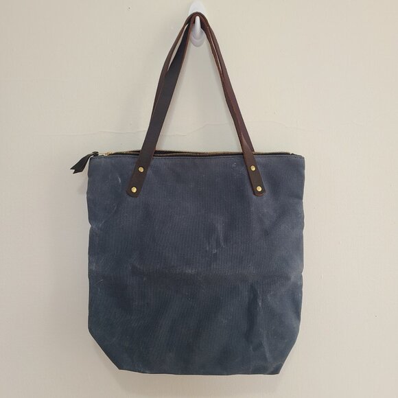 General Knot & Co Smuggler Waxed Canvas Portfolio Tote Bag Leather Straps Blue - Picture 2 of 10